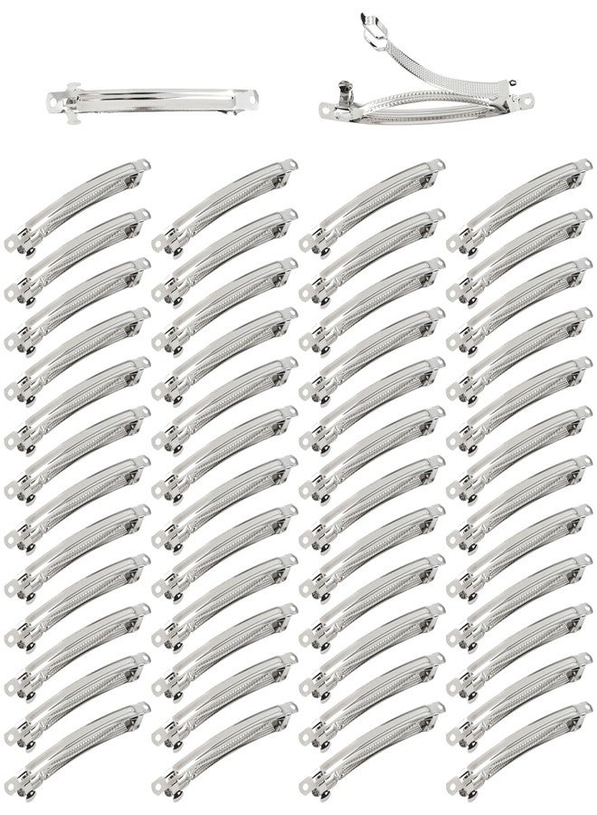 Dizila 50 Pack 10cm/4 Inch Plain Blank Silver Metal DIY Craft French Barrettes Automatic Spring Snap Hair Clips Clasps Accessories for Women Girls Teens - Image 1